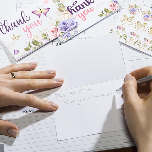 NODMIPNS 60 30 30 Pieces Butterfly Floral Baby Shower Thank You Cards,Purple Thank You Cards Includes Pieces Envelopes