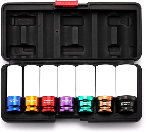 1/2" 7pcs Set, 6 17mm, 19mm, 21mm, 22mm, 23mm, 24mm,27mm MIXPOWER Drive Wheel Protector Impact Socket, Thin Wall Deep