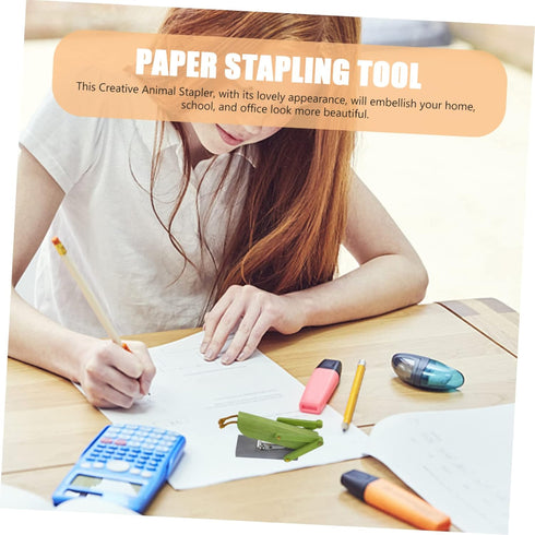 Cartoon Mini Stapler, Cute Wooden Grasshopper Design, Green Desk Decor Animal Shape Stapler
