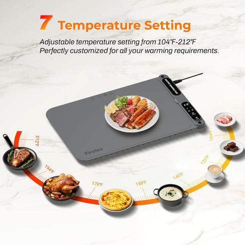 7-Temp Settings, 8s Firelex Food Warming Mat for Buffet, Silicone Food Warm Mat with Timer & Fast Heat, The Perfect