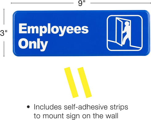 Excello Global Products Employees Only Sign: Informative Plastic Sign with Symbols 9"x3", Pack of 3