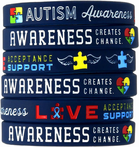 Inkstone Autism Awareness Bracelets - 6-Pack Silicone Wristbands in Adult Unisex Size