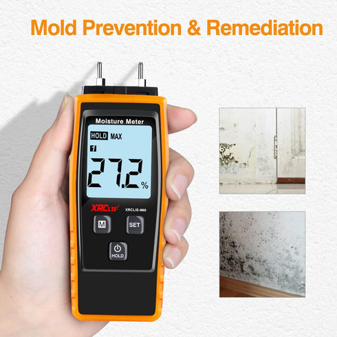 XRCLIF Digital Moisture Meter - Handheld Wood Humidity Meter for Walls/Firewood/Lumber/Mortar, Moisture Detector