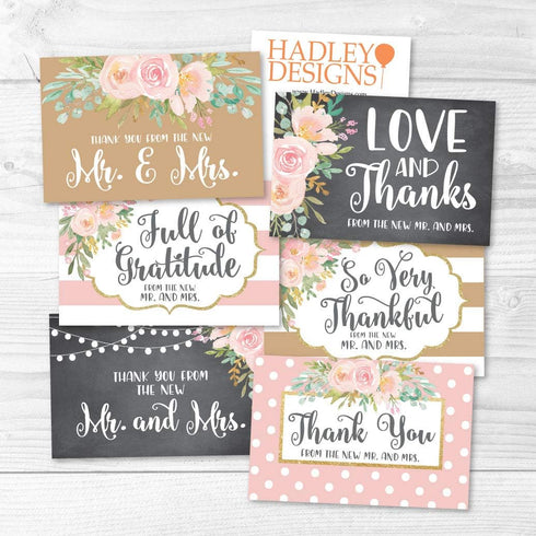 Hadley Designs 24 Pink Gold Wedding Thank You Cards - Envelopes for Bride Thank You from the New Mr. & Mrs.