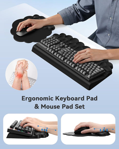 Laborio Cloud Wrist Rest for Keyboard and Mouse for Desktop, PU Leather Cloud Computer Keyboard Stand with Mouse Pad