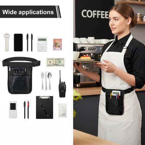 Bruislard Server Pouch, Server Apron with Buckle Work Pouch Utility Apron Adjustable Waitress Accessories Bag