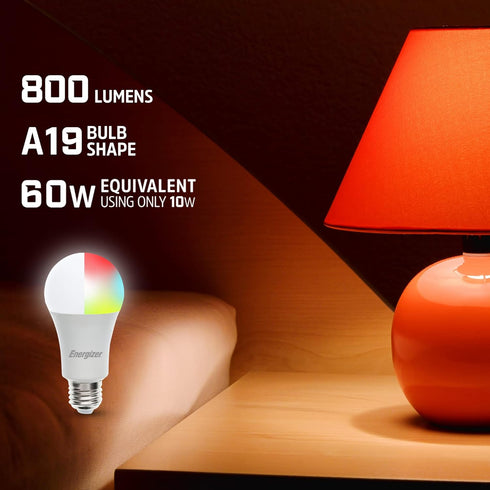 A19 Bulbs 2 Pack XTREME Energizer Connect Smart LED White & Multi-Color RGB Light with Voice Control and Remote Access