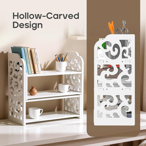 Jollygleam Desktop Shelves, White Bookshelf Desktop Organizer and Desktop Storage