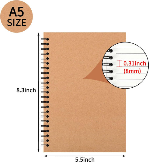 YOTNUS 6 Pcs A5 Spiral Notebooks Journal with Kraft Cover, 5x8 Inches, Ruled Lined Paper, for Work, Sketches, Study, Notes Taking, Gifts, Brown (6 PCS(Lined)) by YOTNUS