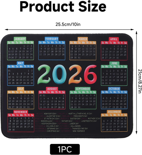 Ryetvok 2026 Calendar Mouse Pad, Non-Slip Rubber Base Desk Mat with Stitched Edge, Smooth Surface Mousepad for Office
