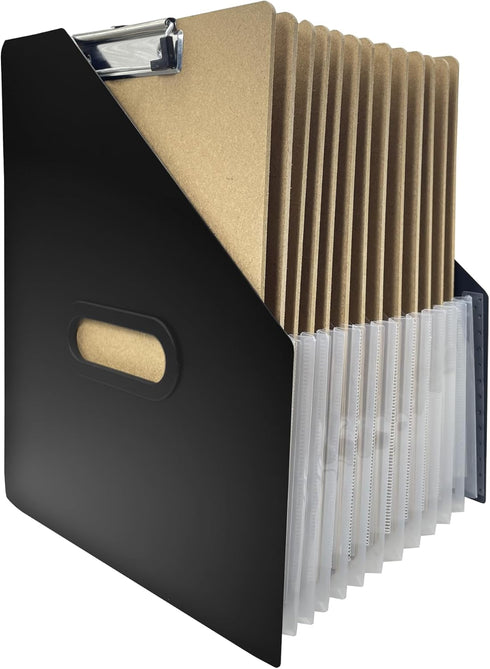 Clipboard Holder, Accordian Expanding Clipboard Stand for School, Home and Office Desk Organizer (Black)