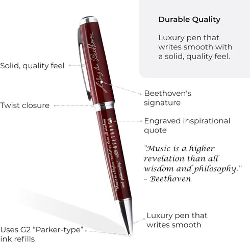Inkstone Beethoven Engraved Quote Pen - Music is a Higher Revelation than all Wisdom and Philosophy Gift for Musicians