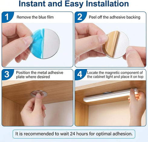 Xosjska 14 Pack Counter Cabinet Lights Magnetic Sticky, Round Adhesive Metal Plates for Magnetic Mounts Stainless Steel