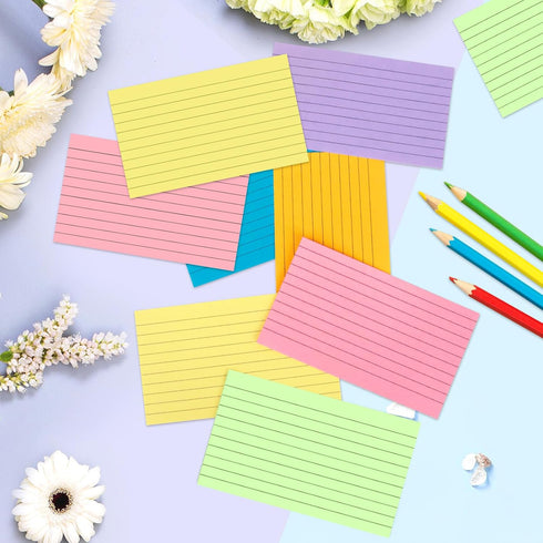 Tecmisse 1800 3x5 Inches 6 (1800) PCS Ruled Index Cards, Colorful Index Cards, Heavy Colored Note Cards, Study Cards