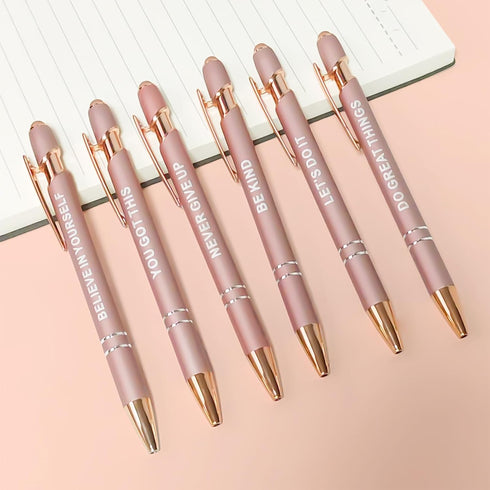Stylus Pens for Touch Screens, 6 Pack Rose Gold Inspirational Pens, 1.0mm Medium Point BallPoint Pens, Cute Pens Nurse Gifts Office Supplies for Women (Motivational, 6 Pcs Rose Gold) by YOXMJDB