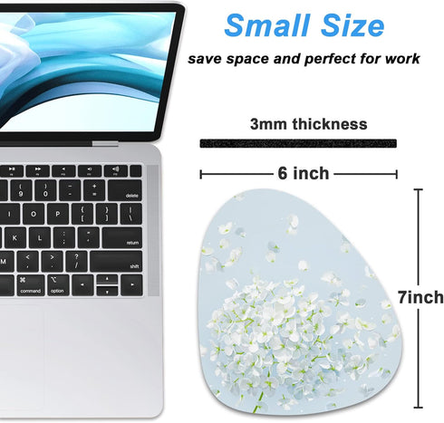 Rimilak Small Mouse Pad 6 x 7 Inch, Irregular Mini Mouse Pad with Non-Slip Rubber Base, Waterproof Compact Mouse Mat for Laptop Computer Wireless Mouse Keyboard Home Office Travel, White Flowers by Rimilak