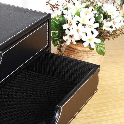 Leather Desk Organizer with 3 Drawers, Executive A4 File Cabinet for Office Supplies and Home Decor