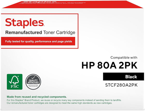 STAPLES Remanufactured Toner Cartridge Replacement for HP 80A (Black 2/Pack)
