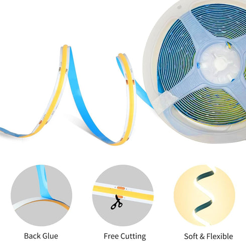 5V Dimmable Switch,9.84FT/3M,Blue,320LEDs/M,8mm IP20,1.5M USB COB LED Strip Lights with Width,Not Waterproof USB Switch