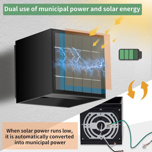 10W,IP65 3000K Solar Powered Motion Sensor Square Outdoor Wall Lights,Black Modern Up and Down Wall Lamps Waterproof