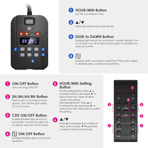 Foallser 125V/15A 100 Dusk to Dawn Outdoor Timer Outlet Waterproof, Digital Outdoor Remote Control Outlet, Outdoor