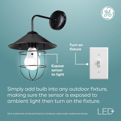 GE LED+ A19 Dusk to Dawn LED Light Bulb, Automatic On/Off, Outdoor Security Light, Daylight, 2 Pack