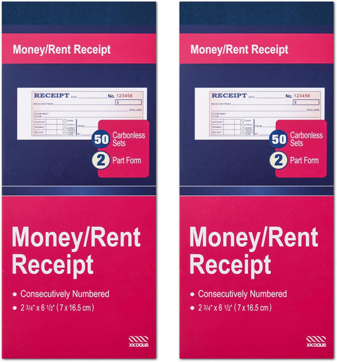 XKDOUS 2 Pack Money and Rent Receipt Book, 2-Part Carbonless, 2-3/4" x 6-1/2"