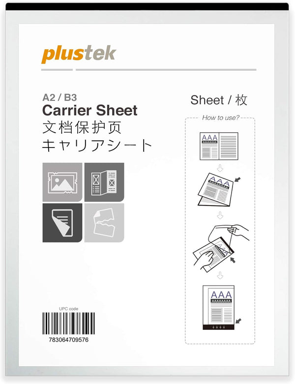 plustek A3 Scanner Carrier Sheet (Scan A2 by Folding) - Protects Flimsy, Wrinkled