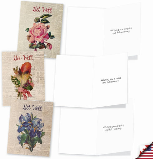 The Best Card Company - 10 Flower Get Well Soon Cards for Men and Women (4 x 5.12 Inch) - Floral Assortment