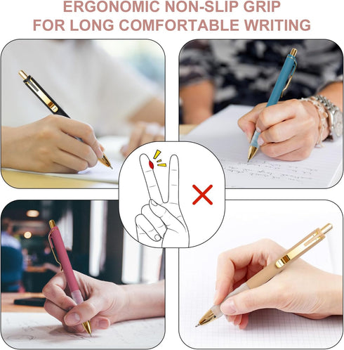 Linbsunne 12 pcs Black Medium Point 1mm Ballpoint Pens - Retractable Work Pen with Super Soft Grip for Men Women (Gold)