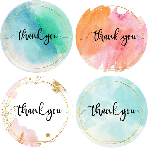 Thank You Stickers Roll | Elegant Water Color with Gold Foil | 1.5 inch | 500 Waterproof Labels for Small Business