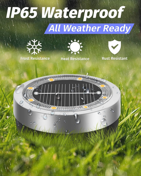 2 Pack IP65 SenLuKit Mini Solar Ground Lights Outdoor Waterproof Solar Flat Garden Light Solor Powered Disc Pathway