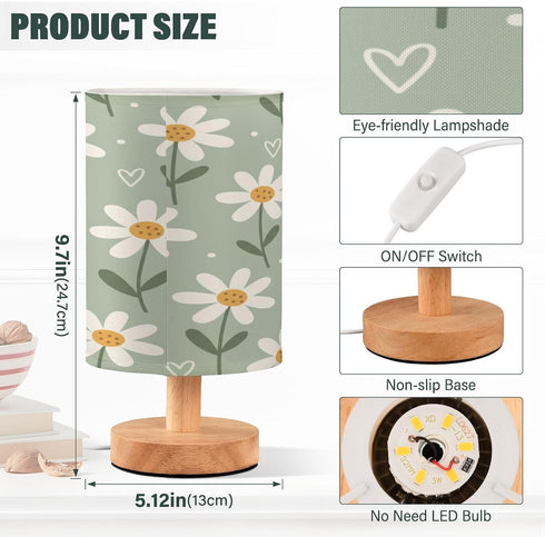 ALAZA Daisy Flower Heart Table Lamp for Bedroom USB Port Bedside Lamp Small Nightstand Desk Lamp for Girls Boys Kids