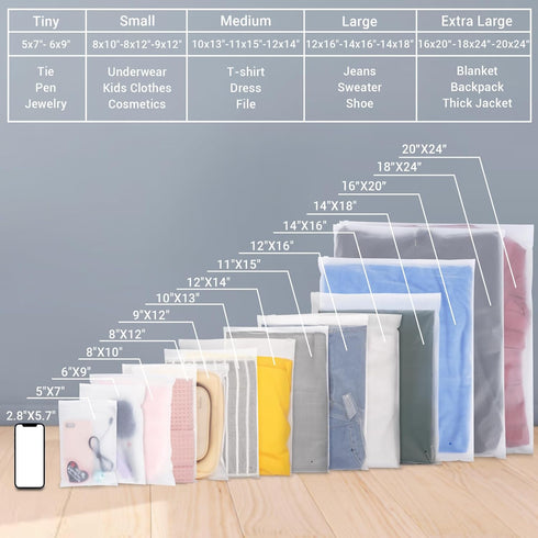 Clothes Packaging Bags for Shipping, 50 Count Frosted Zipper Plastic Bags for Clothing, Thick Plastic Storage Bag