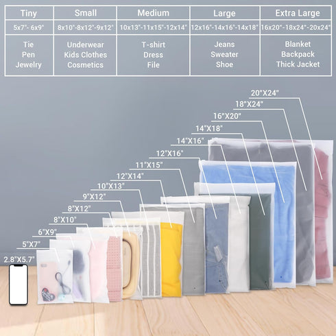25 Count Clothes Packaging Bags for Shipping, 12x16 inch Frosted Zipper Plastic Bags for T-Shirt & Apparel Packaging