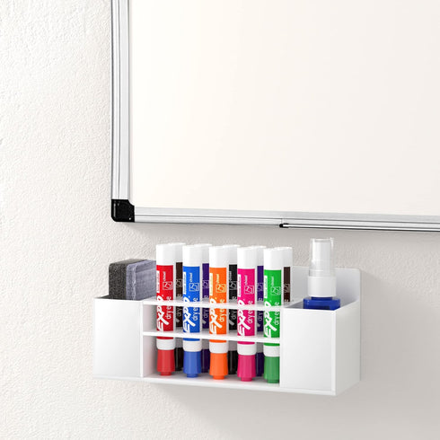 HBlife Wall Mount Acrylic Dry Erase Marker Holder, 10 Slots for Office, School, Home, White (Markers Not Included)