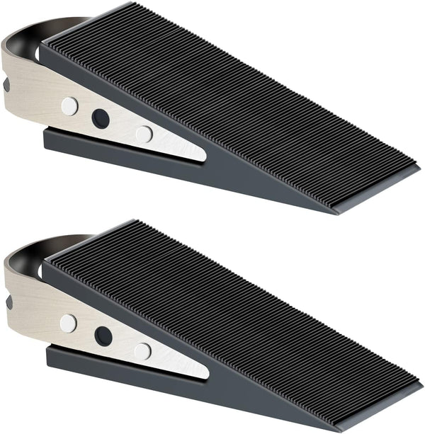 Shackcom 2 Pack Black Heavy Duty Door Stopper Wedge, Rubber and Stainless Steel, Works on All Floor Surfaces