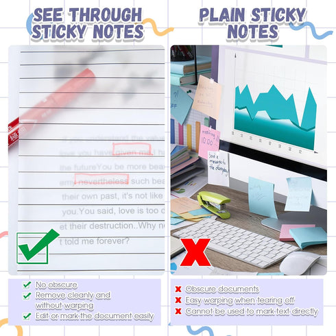 Gueevin 100 Sheets Extra Large Jumbo Transparent Sticky Notes, 2 Pads Waterproof Office Supply