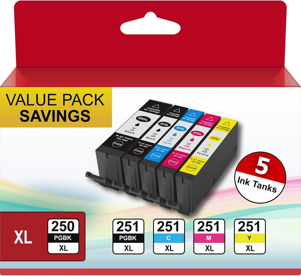 PGI-250XL CLI-251XL Compatible Ink Cartridges for Canon 250 and 251, Works with PIXMA MX922, MG5520, 5XL Pack