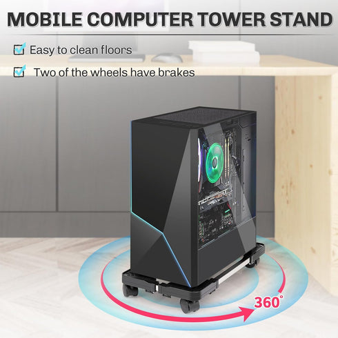 Liitrton 4 Mobile CPU Stand Adjustable Computer Tower Stand with Caster Wheels Fits Most PC (Black)