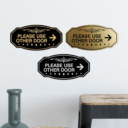 Signs ByLITA Victorian Please Use Other Door Right Arrow Sign, Small, Brushed Gold, 1 Pack