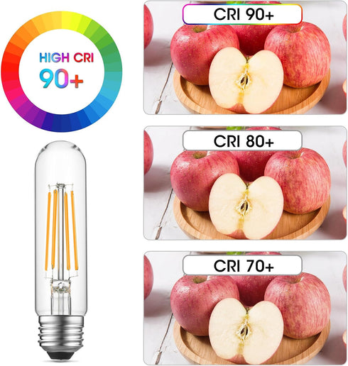 Dimmable E26 Edison Bulb, AC120V Warm White 2700K, 6W Equivalent 60W, 750LM, 5 Inch Long Tubular T10 LED Bulbs, Pack of