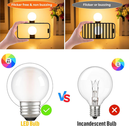 Dimmable E26 G16.5 Bulb 40W 4W Bulbs,Small Bulbs Bulb 2700K 400LM,Pack 2 LED Light Equal Frosted Globe Light Round