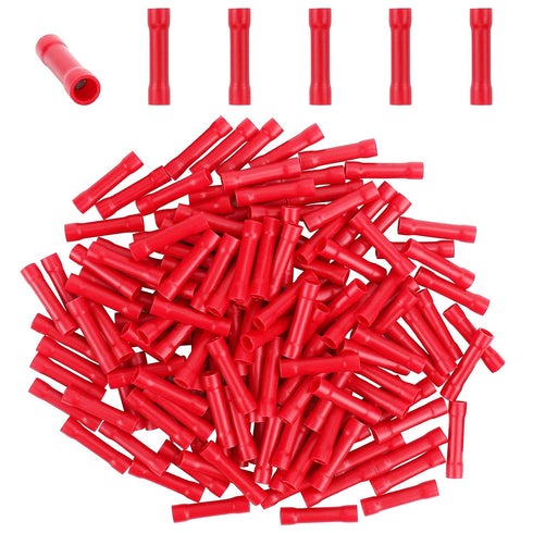 120pcs Red Butt Splice Crimp Connectors, (22-16) AWG Insulated Electrical Wire Crimp Butt Splice Terminals