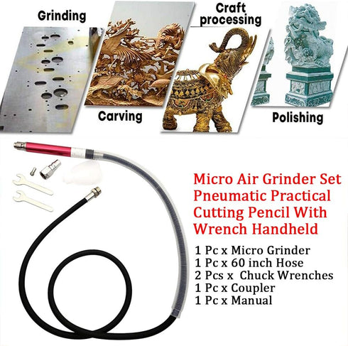 Micro Air Grinder Set, Air-powered Micro Die Grinder, Handheld Pneumatic Cutting Pencil with Wrench, 65000 RPM by QIND