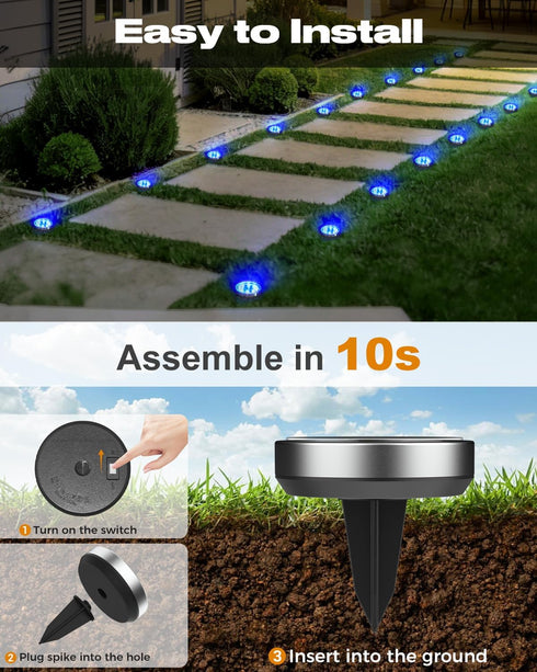 4 Pack 8 IP65 btfarm Solar Lights Outdoor, LED Solar Ground Lights Waterproof Flat Solar Disc Light, Pathway Lights