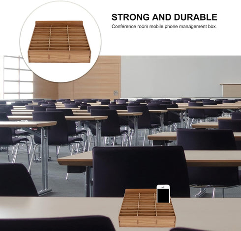 Ciieeo Wooden Desk Organizer, 30 Grid Cell Phone Storage Box for Office and Classroom, Brown