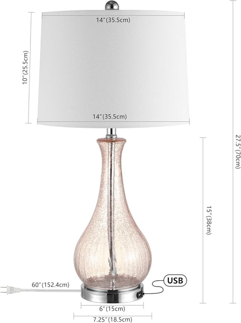 28-Inch Bulb (TBL4206C) SAFAVIEH Lighting Collection Finnley Modern Light Blush Crackle Glass Table Lamp, LED Included