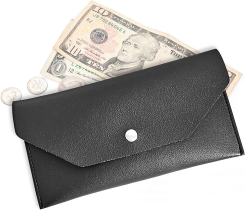 Cash Envelope Wallet - Reusable Waterproof PU Leather Budget Envelope for Men and Women (Black)