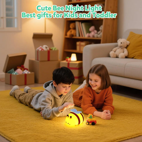 ollycasa Dimmable Bee Night Light, Cute Silicone Animal Bedside Lamp, Night Lamp for Kids Room, LED Lamp,Bedroom Touch